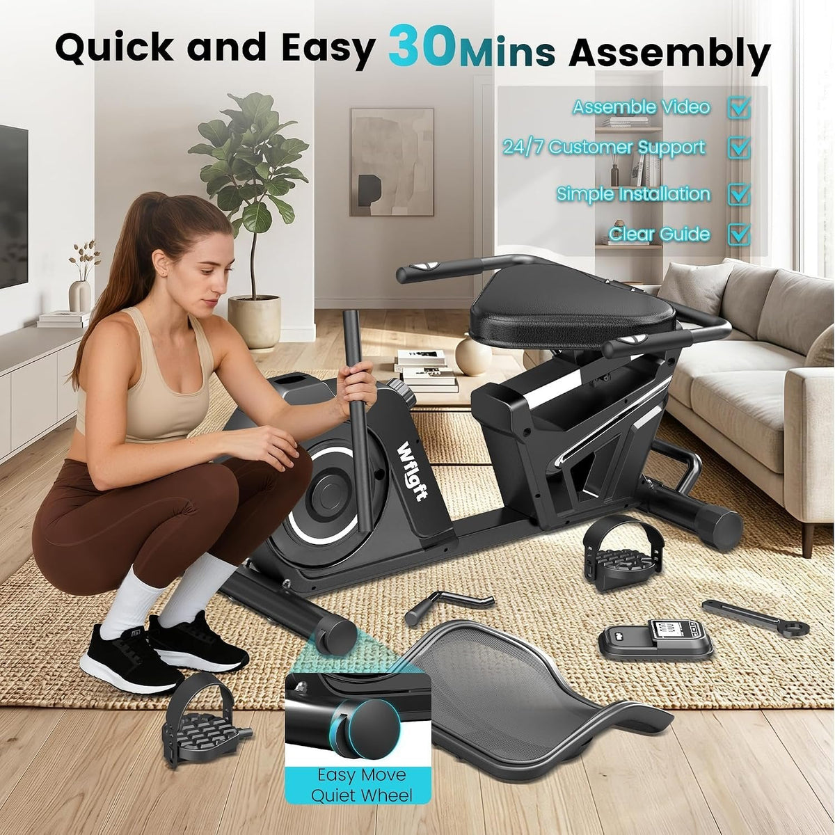 LFEYYD W215 Recumbent Exercise Bike with 16 Resistance Levels & 450 lb Capacity – W215