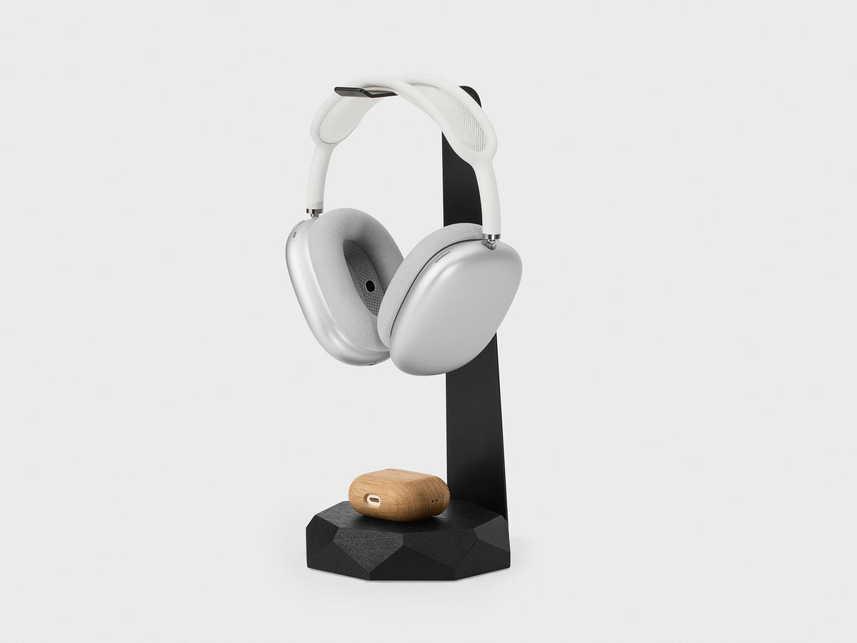 Black 2-in-1 headphone stand with wireless charger