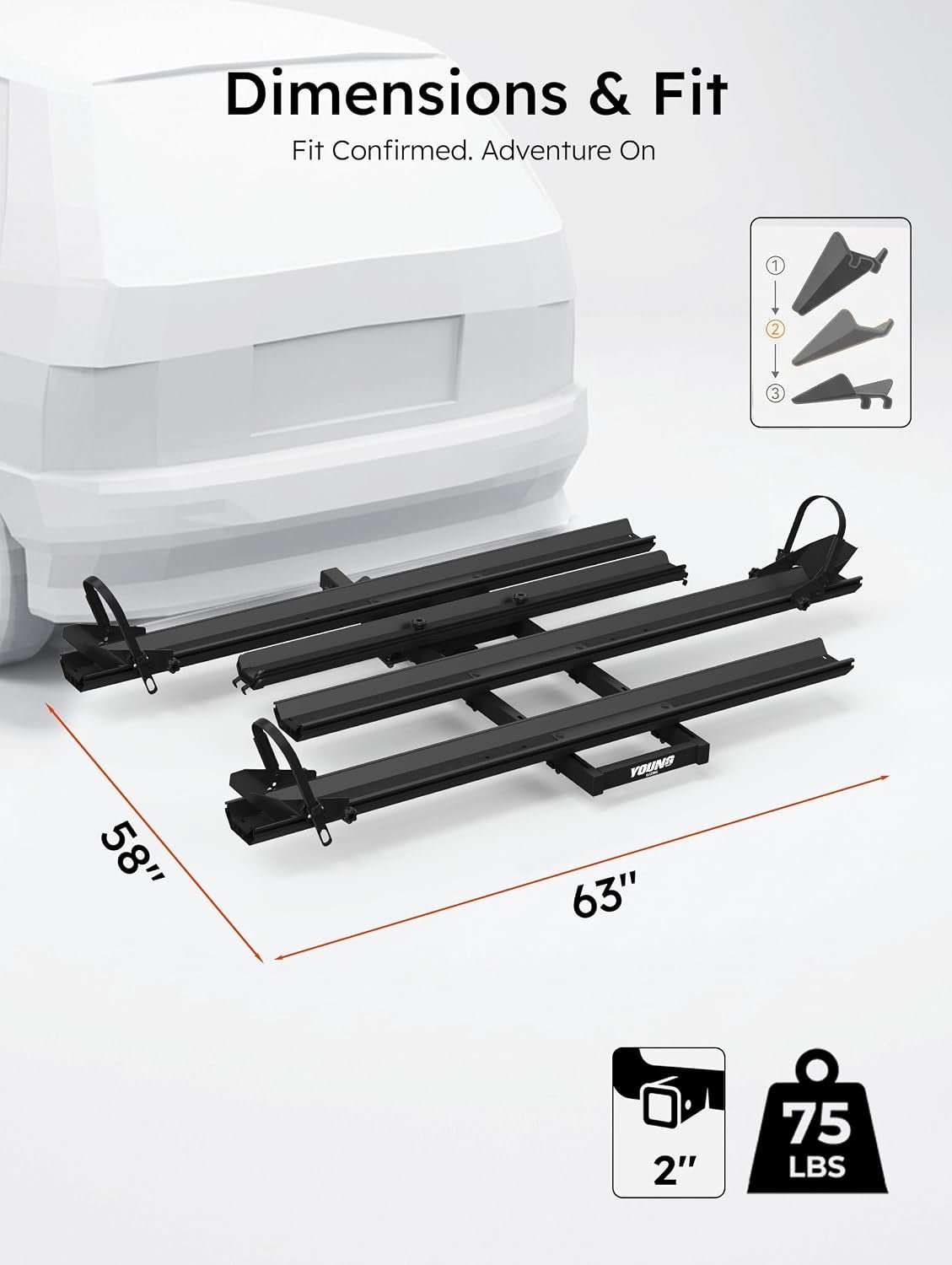 Young Electric Hitch Mount Trike Rack – 200 lb Capacity with 3 Ramps & 2″ Receiver – 10104209