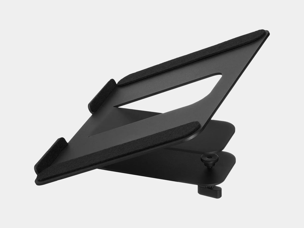 Adjustable steel laptop mount for desk shelf, black