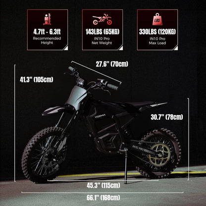 Yozma IN10 Pro Electric Dirt Bike – 5500W Peak Motor with 60V 27Ah Battery & 50 MPH Top Speed – IN10 Pro