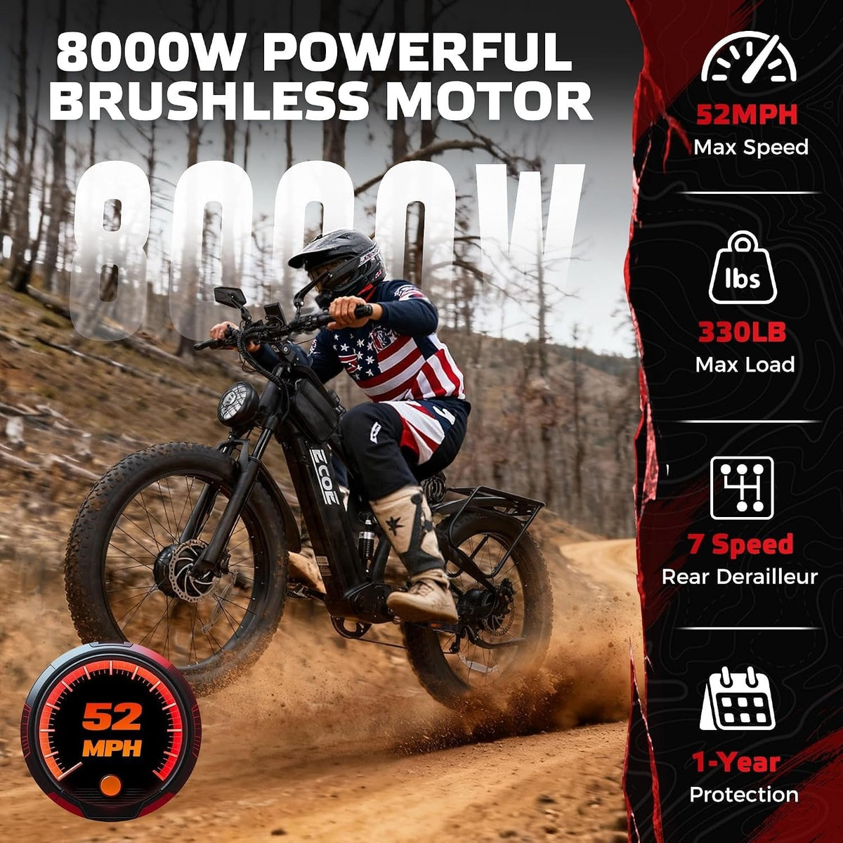 EcoE Ec-6650 Electric Bike – 8000W Dual Motor with 60V 32Ah Battery & 50 MPH – Ec-6650
