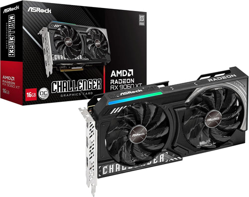 ASRock Radeon RX 9060 XT Challenger 16GB OC Graphics Card - 16GB GDDR6 with Dual Fans & 0dB Silent Cooling - RX9060XT CL 16GO