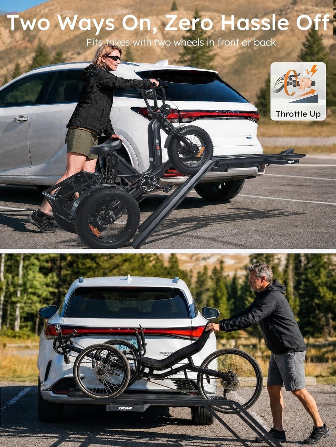 Young Electric Hitch Mount Trike Rack – 200 lb Capacity with 3 Ramps & 2″ Receiver – 10104209