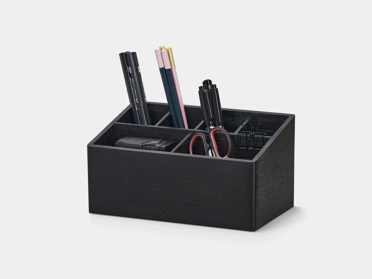 Wooden desk organizer with 6 compartments, black