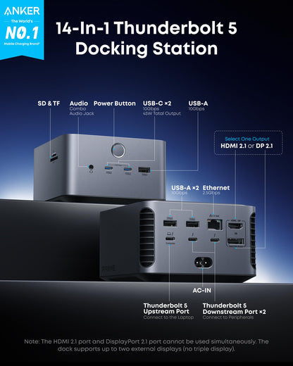 Anker Prime TB5 Docking Station, 14-in-1 Thunderbolt 5 Dock for Laptops