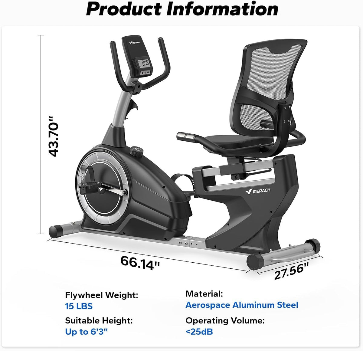 MERACH Recumbent Exercise Bike with Magnetic Resistance & App Connectivity