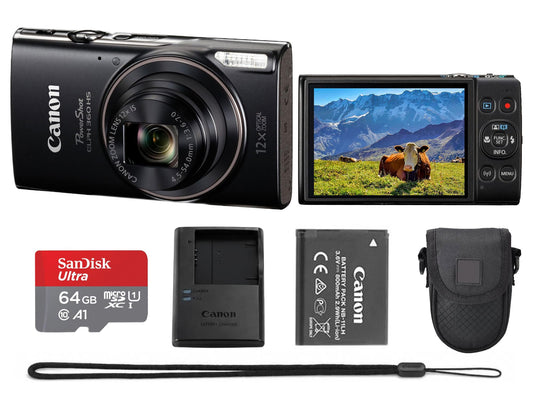 Canon PowerShot ELPH 360 HS A 20.2MP Digital Camera, Black Bundle