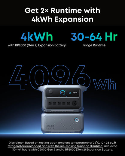 Anker SOLIX C2000 Gen 2 Portable Power Station & 200W Bifacial Panel, 2048Wh