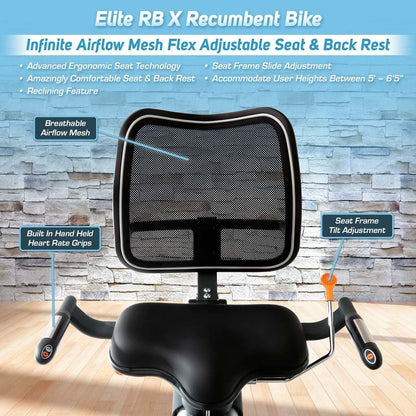 3G Cardio Elite RB Recumbent Exercise Bike with 16 Resistance Levels & FTMS Bluetooth – Elite RB