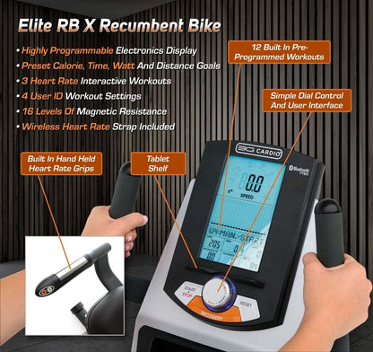 3G Cardio Elite RB Recumbent Exercise Bike with 16 Resistance Levels & FTMS Bluetooth – Elite RB