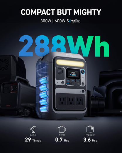 Anker SOLIX C300 Portable Power Station with 60W Solar Panel, 288Wh, 300W