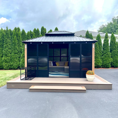 PURPLE LEAF Grey Sunroom Hardtop Built-in Lights
