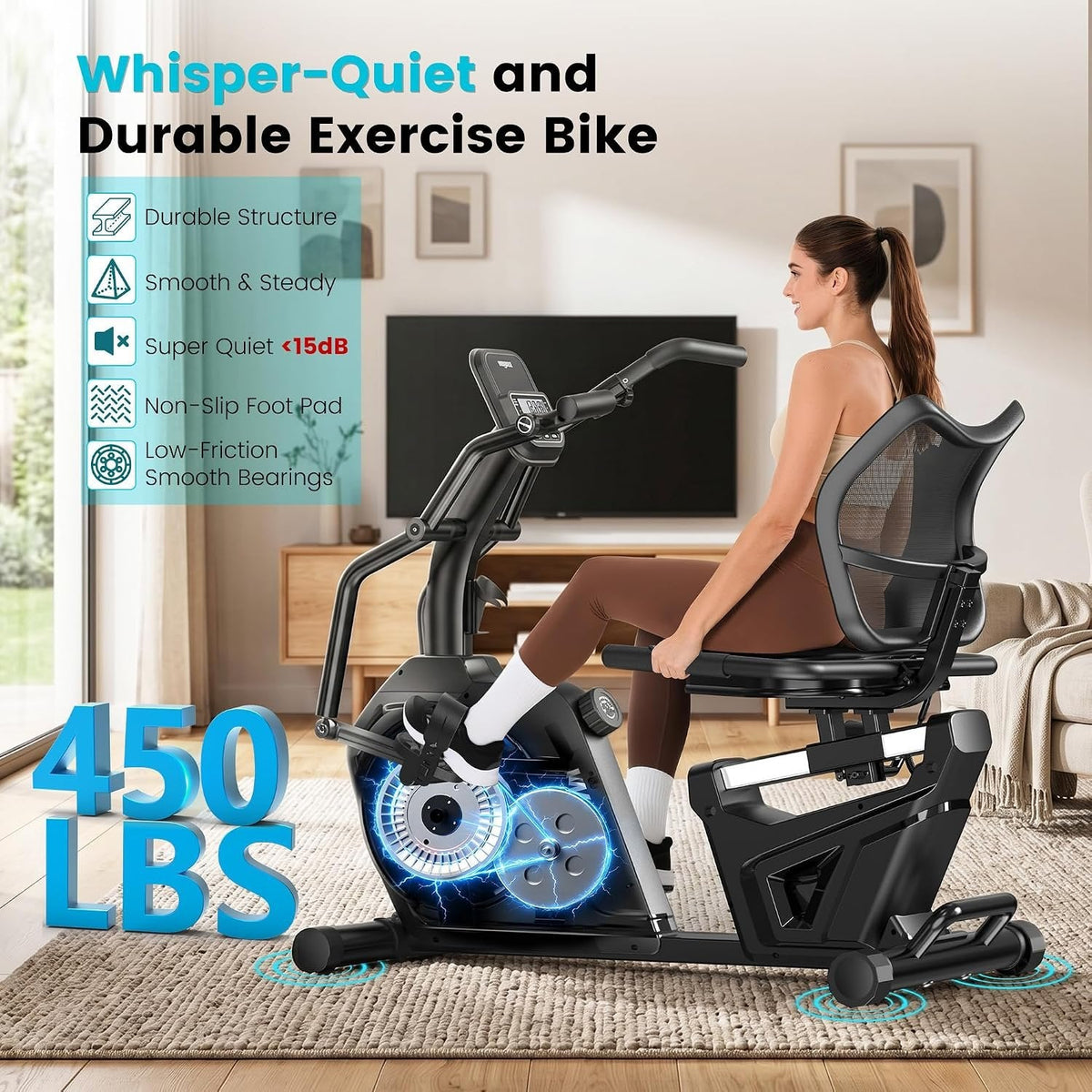 LFEYYD W215 Recumbent Exercise Bike with 16 Resistance Levels & 450 lb Capacity – W215