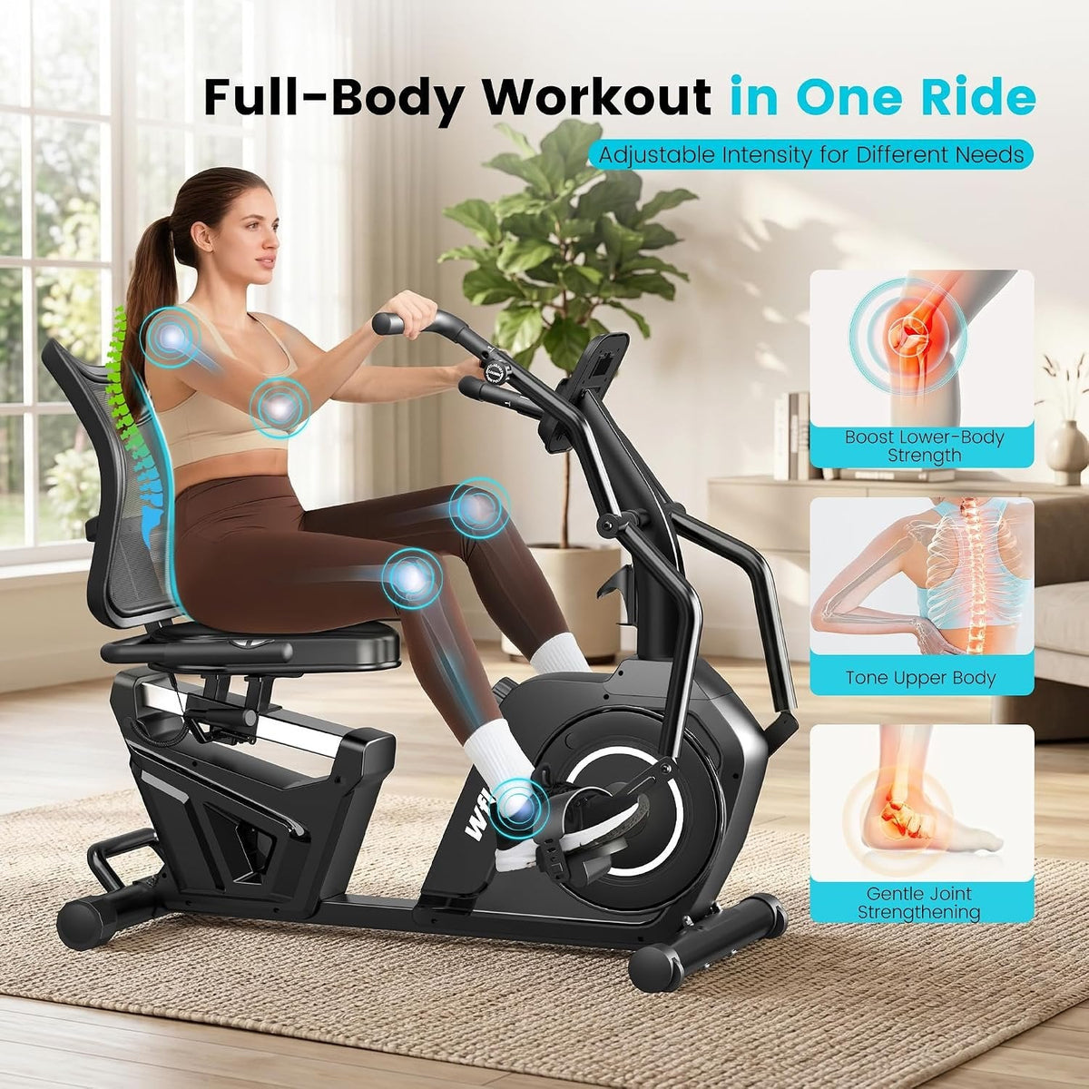 LFEYYD W215 Recumbent Exercise Bike with 16 Resistance Levels & 450 lb Capacity – W215