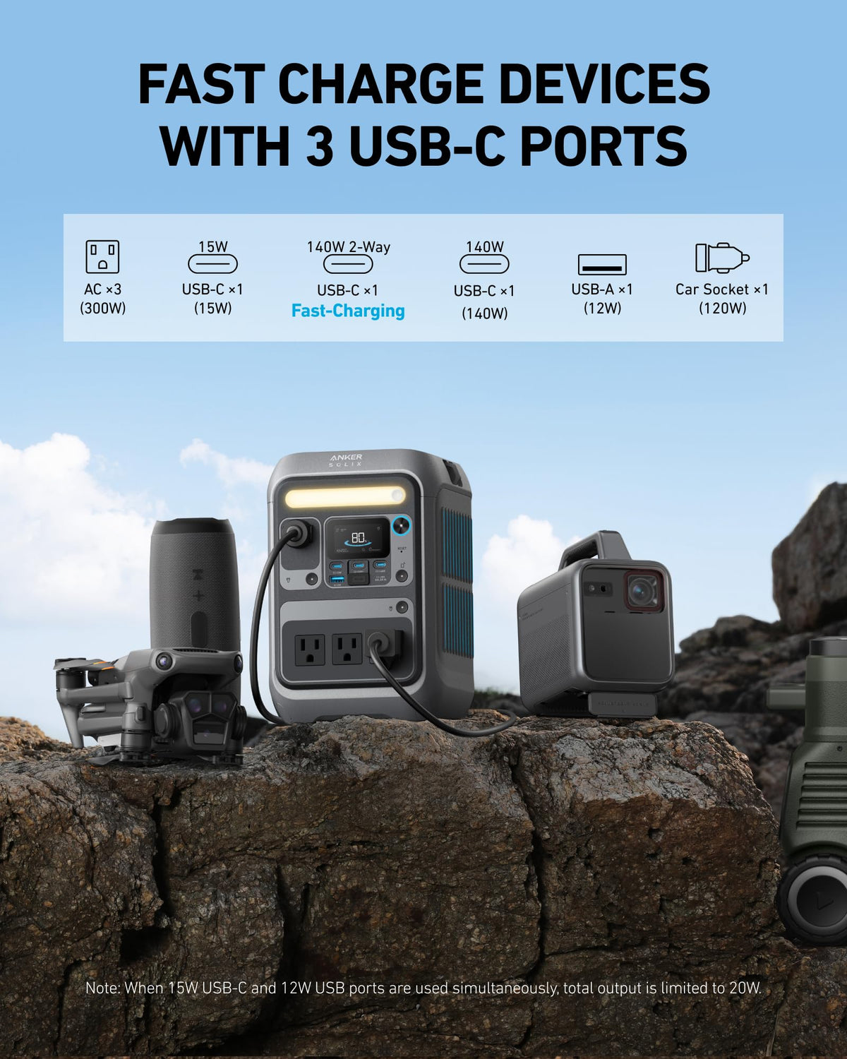 Anker SOLIX C300 Portable Power Station with 60W Solar Panel, 288Wh, 300W