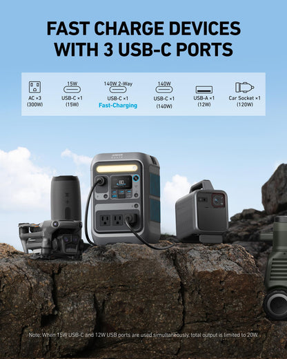 Anker SOLIX C300 Portable Power Station with 60W Solar Panel, 288Wh, 300W