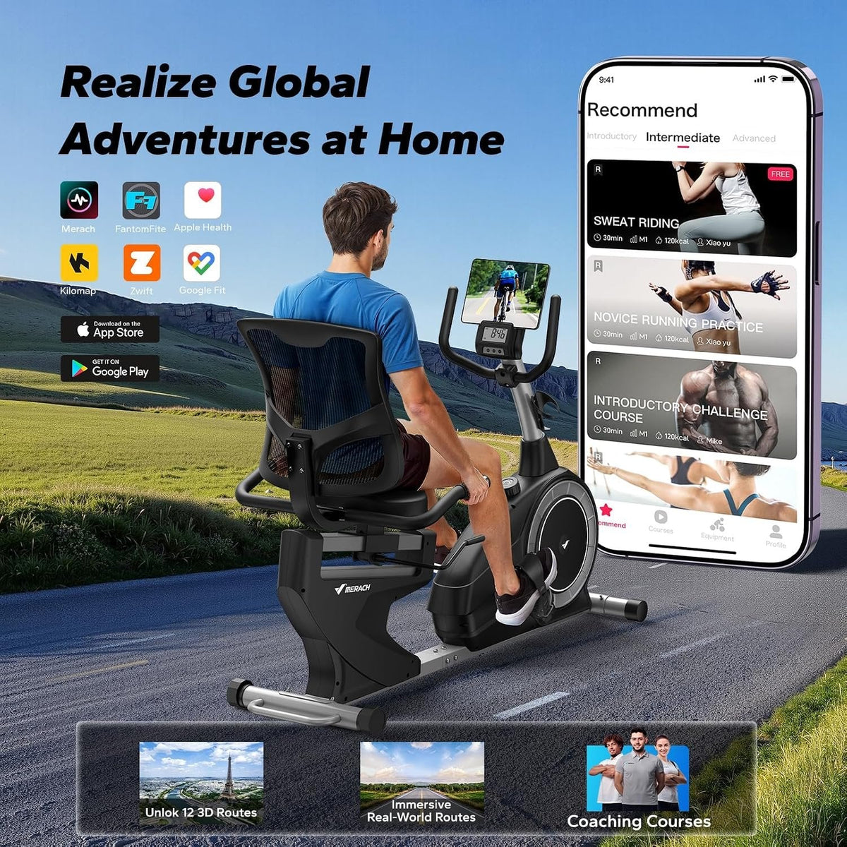 MERACH Recumbent Exercise Bike with Magnetic Resistance & App Connectivity