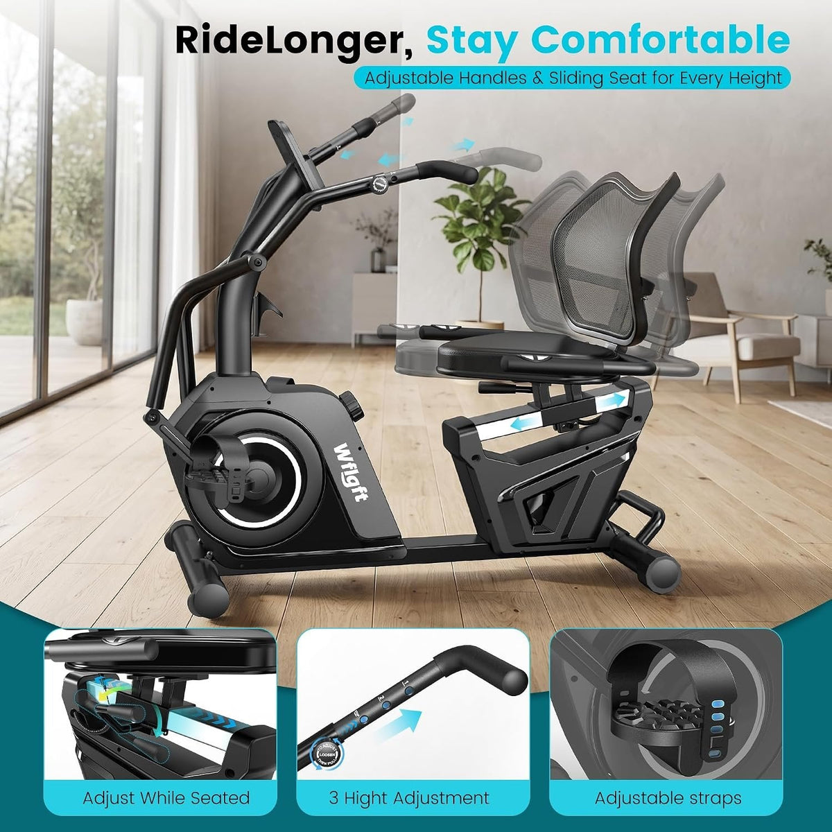 LFEYYD W215 Recumbent Exercise Bike with 16 Resistance Levels & 450 lb Capacity – W215