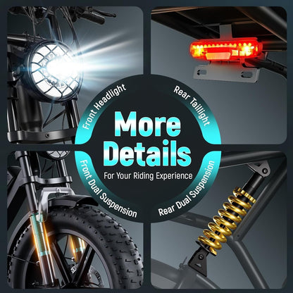 TS TST GRP LLC Electric Bike – 1500W Peak Motor with 48V 15Ah Battery & Fat Tires