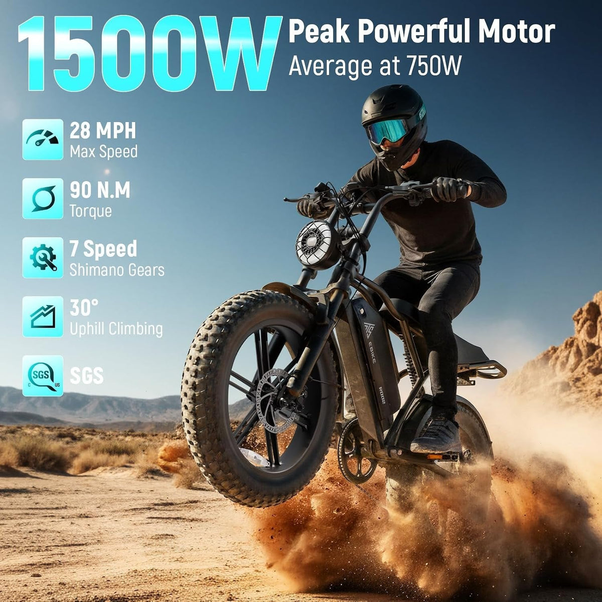 TS TST GRP LLC Electric Bike – 1500W Peak Motor with 48V 15Ah Battery & Fat Tires