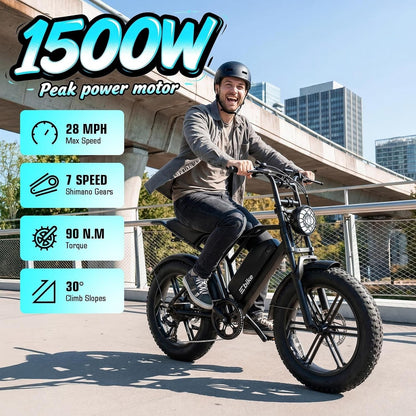 TS TST GRP LLC R004 Electric Bike – 1500W Peak Motor with 48V 15Ah Battery & Fat Tires