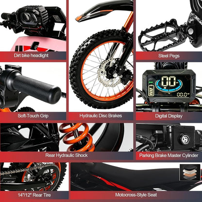 ONK Electric Dirt Bike – 4500W Peak Motor with 60V 28.8Ah Battery & Full Suspension – 1.7V