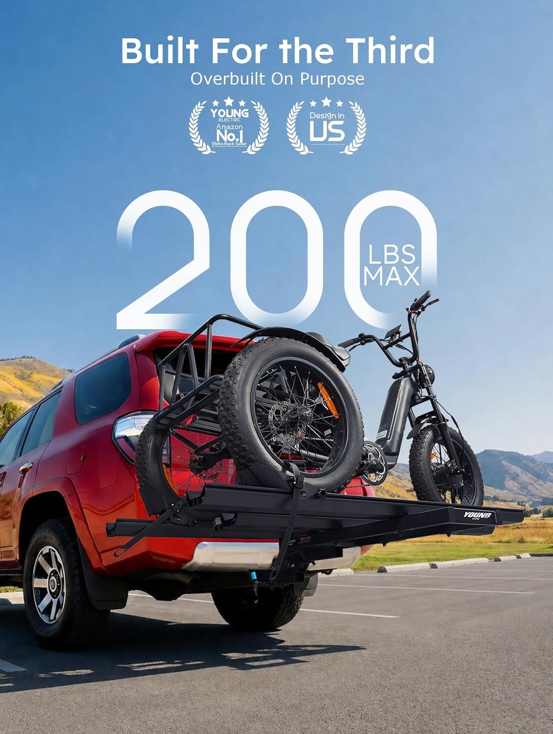 Young Electric Hitch Mount Trike Rack – 200 lb Capacity with 3 Ramps & 2″ Receiver – 10104209