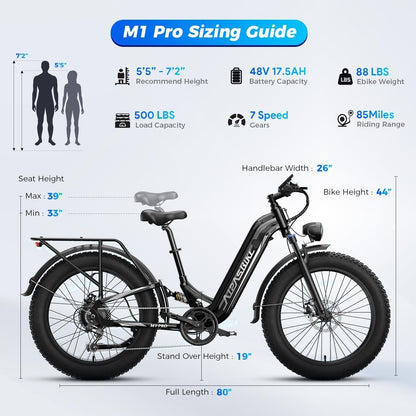 Aipas M1 Pro Electric Bike – 1800W Peak Motor with 48V 17.5Ah Battery & 85 Mile Range – M1 Pro