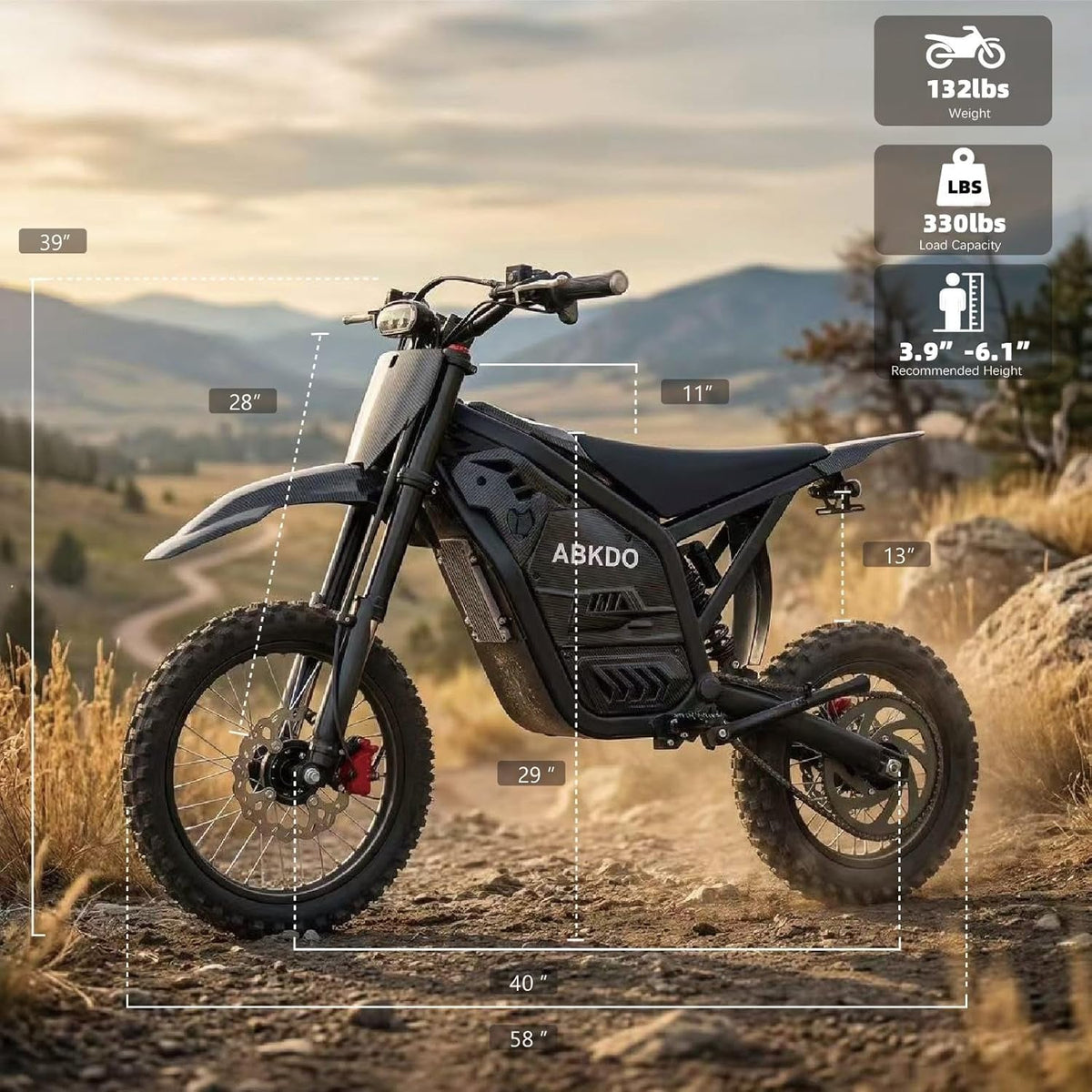 ABKDO EDB002 Electric Dirt Bike – 4000W Peak Motor with 48V 23Ah Battery & 45 MPH – EDB002