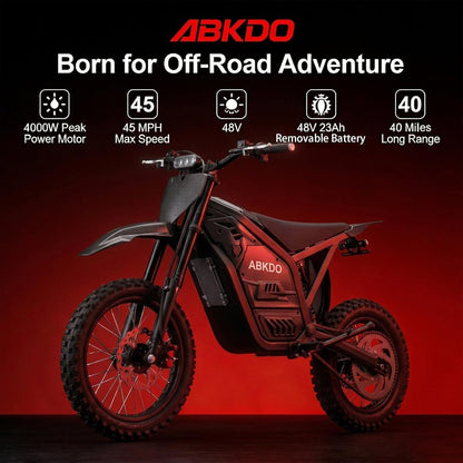 ABKDO EDB002 Electric Dirt Bike – 4000W Peak Motor with 48V 23Ah Battery & 45 MPH – EDB002