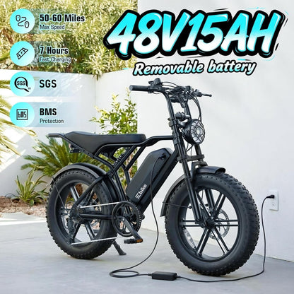 TS TST GRP LLC R004 Electric Bike – 1500W Peak Motor with 48V 15Ah Battery & Fat Tires