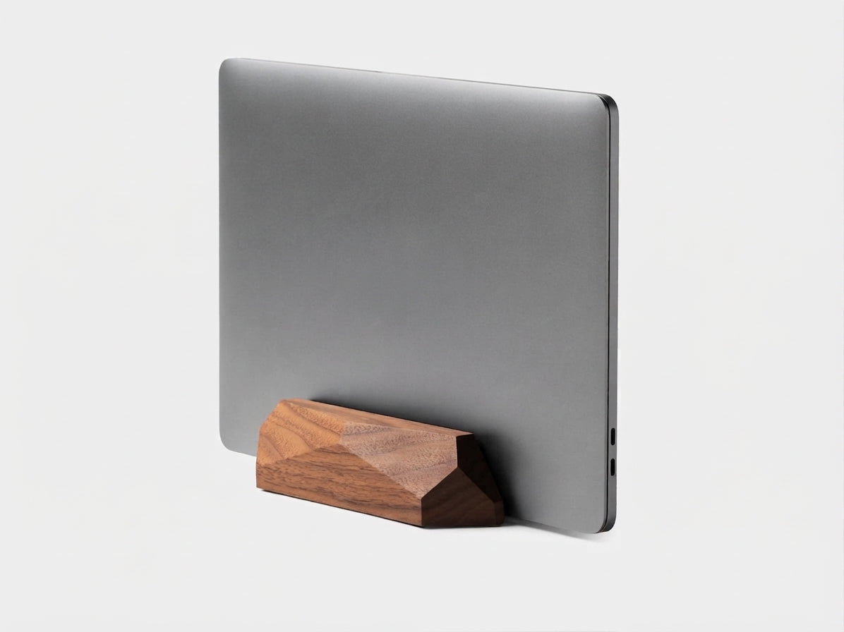 Walnut wood vertical laptop stand, adjustable