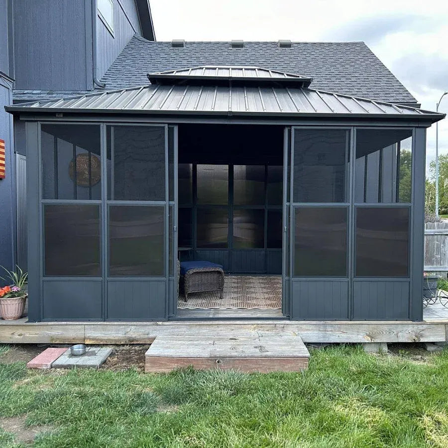 PURPLE LEAF Grey Sunroom Hardtop Built-in Lights