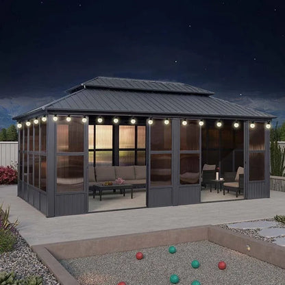 PURPLE LEAF Grey Sunroom Hardtop Built-in Lights