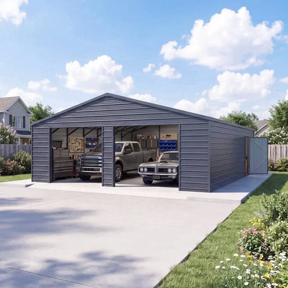 25 x 33ft Heavy Duty Metal Garage Shed Large Galvanized Steel Storage Building with Side Entry Door
