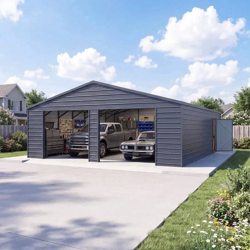 25 x 33ft Heavy Duty Metal Garage Shed Large Galvanized Steel Storage Building with Side Entry Door