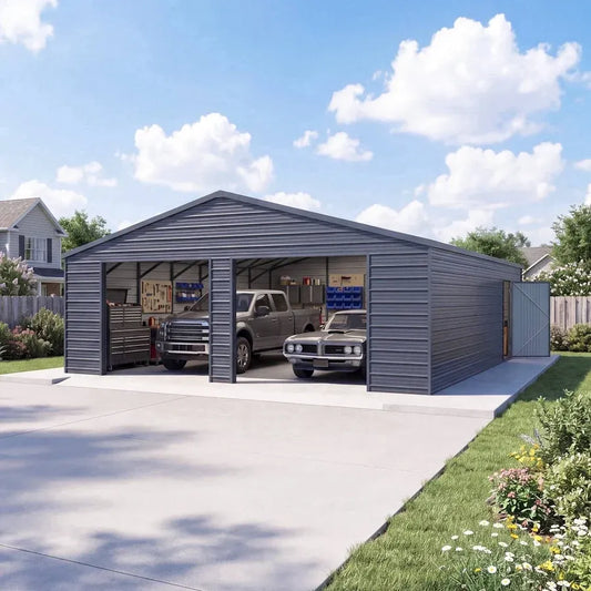 25 x 33ft Heavy Duty Metal Garage Shed Large Galvanized Steel Storage Building with Side Entry Door