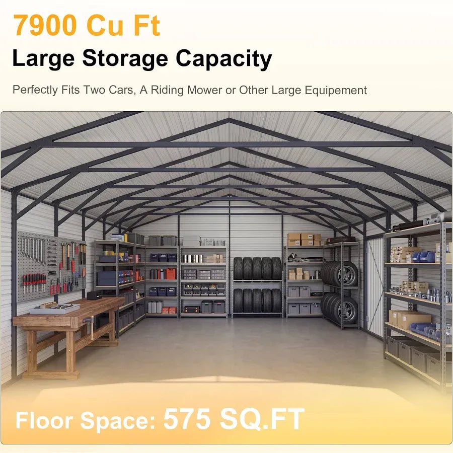 25 x 33ft Heavy Duty Metal Garage Shed Large Galvanized Steel Storage Building with Side Entry Door