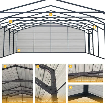 25 x 33ft Heavy Duty Metal Garage Shed Large Galvanized Steel Storage Building with Side Entry Door