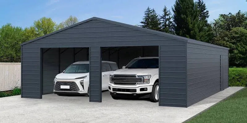 25 x 33ft Heavy Duty Metal Garage Shed Large Galvanized Steel Storage Building with Side Entry Door