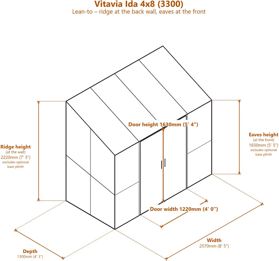 Vitavia IDA 3300 Wall Garden 8 x 4 Greenhouse – Green