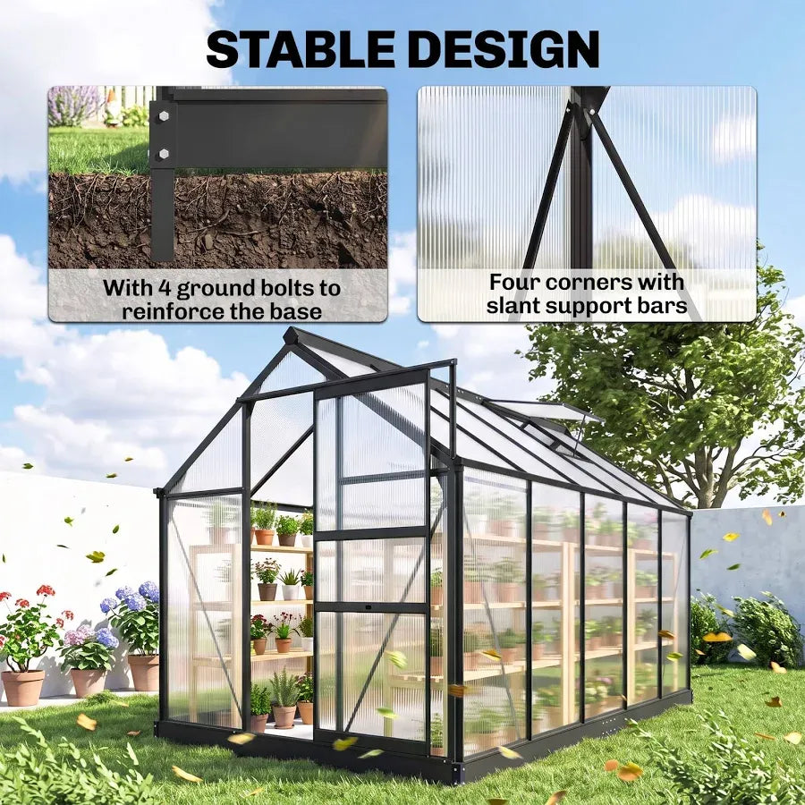 Outsunny 6x10ft Walk-in Polycarbonate Greenhouse Plant Grow Galvanized