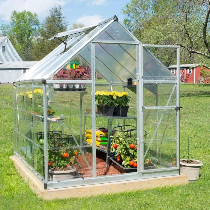 Hybrid 6′ x 8′ Greenhouse – Silver Aluminium Frame & Hybrid Polycarbonate Panels