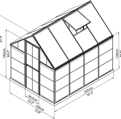 Hybrid 6′ x 8′ Greenhouse – Silver Aluminium Frame & Hybrid Polycarbonate Panels