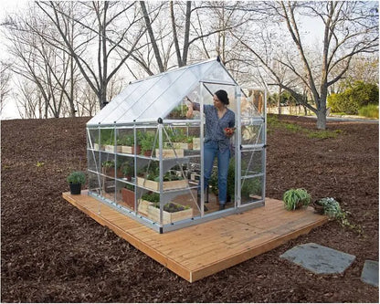Hybrid 6′ x 8′ Greenhouse – Silver Aluminium Frame & Hybrid Polycarbonate Panels