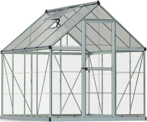 Hybrid 6′ x 8′ Greenhouse – Silver Aluminium Frame & Hybrid Polycarbonate Panels