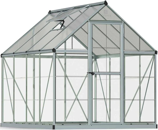 Hybrid 6′ x 8′ Greenhouse – Silver Aluminium Frame & Hybrid Polycarbonate Panels