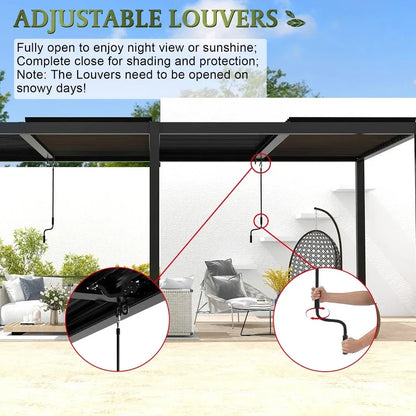 10x19ft Pergola with Aluminum Frame Adjustable Louvered Roof for Deck