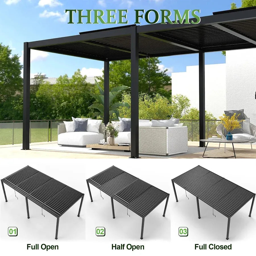 10x19ft Pergola with Aluminum Frame Adjustable Louvered Roof for Deck